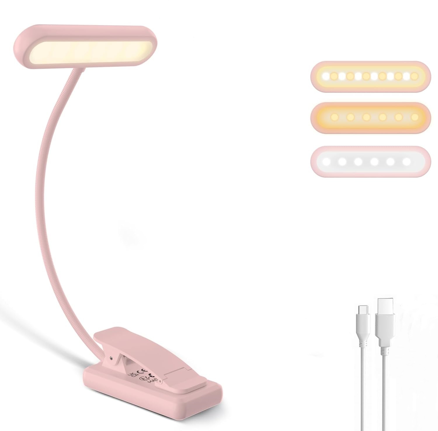 Desk Setup Lamp - Leeslamp Boekklem Zwart/Wit/Roze USB Oplaadbare Batterij